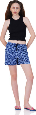 INDIAN FLOWER Checkered Women Blue Regular Shorts