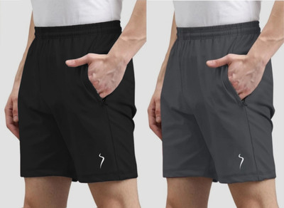 RootBook Solid Men Black, Grey Running Shorts