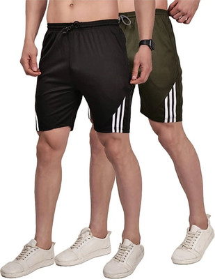 DINSHA Striped Men Black, Green Regular Shorts