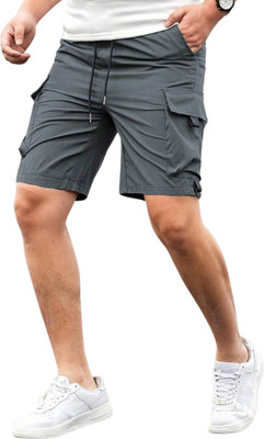 PeppyZone Solid Men Grey Casual Shorts