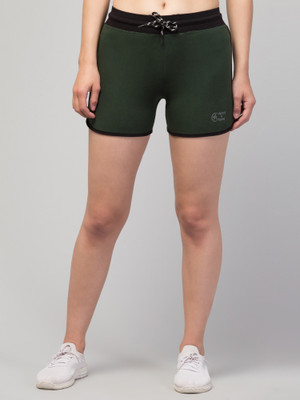 CKARFE Solid Women Dark Green Gym Shorts, Regular Shorts, Cycling Shorts, Running Shorts