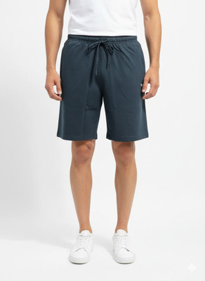 VOMAZO Solid Men Dark Blue Basic Shorts