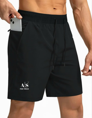 AS FASHION Solid Men Black Gym Shorts, Running Shorts, Sports Shorts
