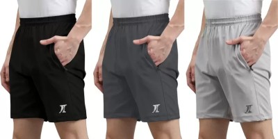 ONEX Solid Men Blue, Dark Grey, Grey Sports Shorts