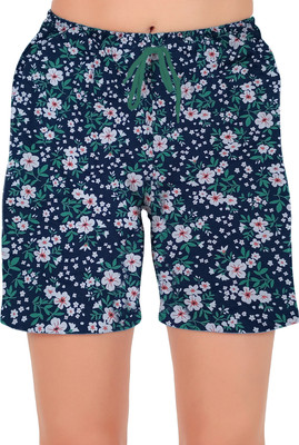 Lyra Floral Print Women Blue Night Shorts