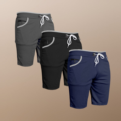 WeReKo Solid Men Grey, Black, Dark Blue Casual Shorts