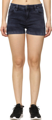 JUST BLACK Solid Women Denim Blue Denim Shorts