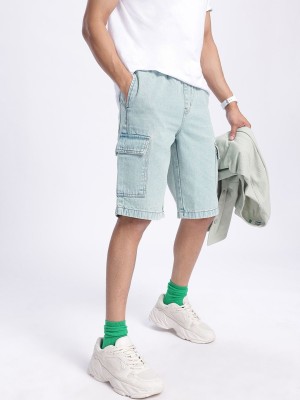 Kook N Keech Solid Men Blue Denim Shorts