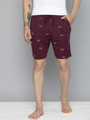 Mast & Harbour Printed Men Maroon Regular Shorts