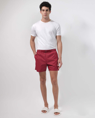 RARE RABBIT Solid Men Red Regular Shorts