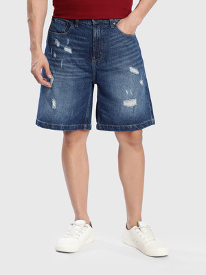 Bene Kleed Distressed Men Blue Denim Shorts