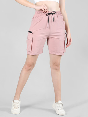 CHKOKKO Solid Women Orange Cargo Shorts