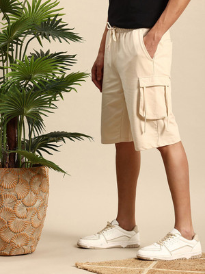 Mast & Harbour Solid Men Beige Regular Shorts