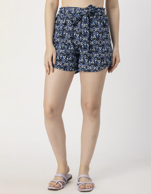 moomaya Printed Women Dark Blue Regular Shorts