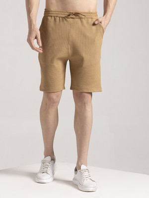 INDICLUB Self Design Men Khaki Regular Shorts