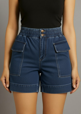 MOURWI NANDAN Solid Women Denim Light Blue Denim Shorts