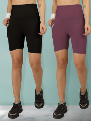 BEYOGINI Solid Women Black, Purple Gym Shorts
