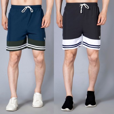 We Perfect Solid Men Blue, Grey Basic Shorts