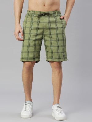 Thomas Scott Checkered Men Green Basic Shorts