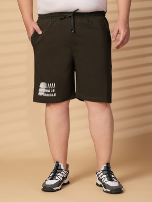 PLUSS Solid Men Green Regular Shorts