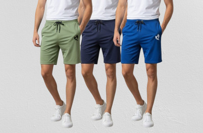Avyana Solid Men Green, Dark Blue, Light Blue Casual Shorts, Gym Shorts, Cycling Shorts, Basic Shorts