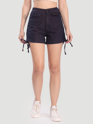 Bene Kleed Solid Women Dark Blue Cargo Shorts
