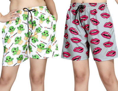ANFAFAB Printed Women Multicolor Night Shorts
