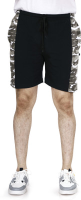 NEO GARMENTS Military Camouflage Men Black Basic Shorts, Casual Shorts