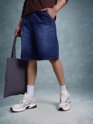 Roadster Solid Men Blue Denim Shorts