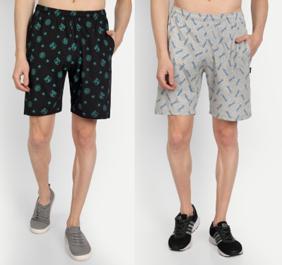 Zeffit Printed Men Black, Grey Bermuda Shorts