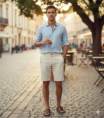 24 Street Solid Men White Casual Shorts