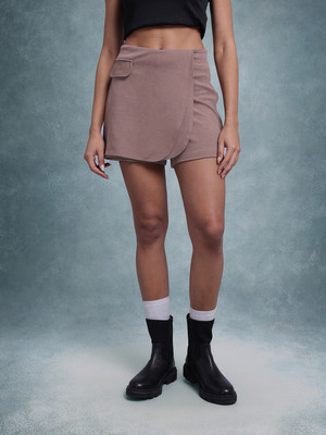 CHEMISTRY Solid Women Brown Skort