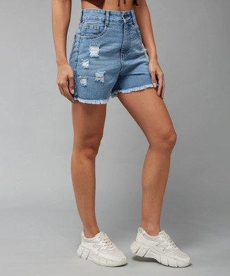 Miss Chase Solid Women Denim Blue Denim Shorts