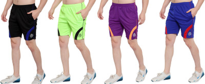 HouseOfCommon Color Block Men Black, Light Green, Purple, Blue Sports Shorts