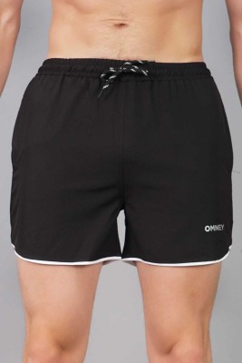 OMNEY Solid Men Black Basic Shorts