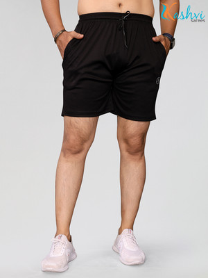 Kashvi Solid, Self Design Men Black Regular Shorts