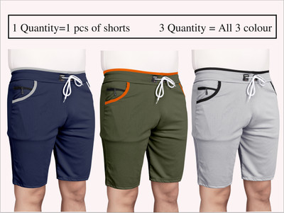 WeReKo Solid Men Silver Regular Shorts