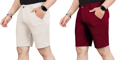INDICLUB Self Design Men Beige, Maroon Running Shorts