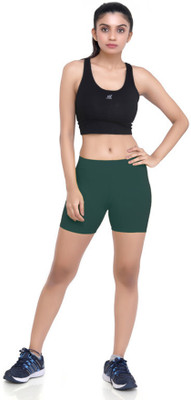 Laasa Sports Solid Women Green Sports Shorts
