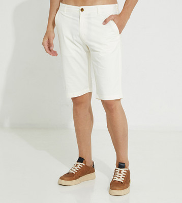Selfusion Solid Men White Casual Shorts