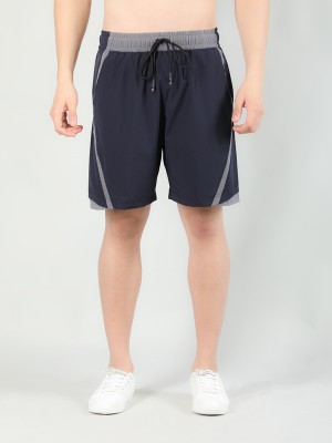 CHKOKKO Solid Men Dark Blue Basic Shorts