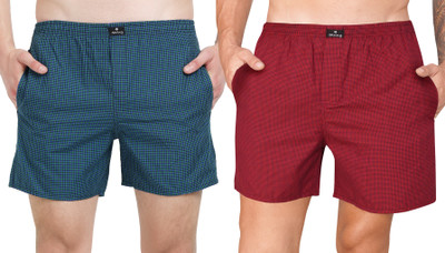 String Checkered Men Maroon, Green Boxer Shorts