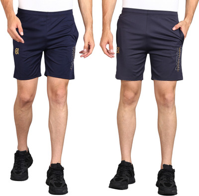 Moda Rapido Solid Men Dark Blue, Grey Sports Shorts, Gym Shorts, Regular Shorts