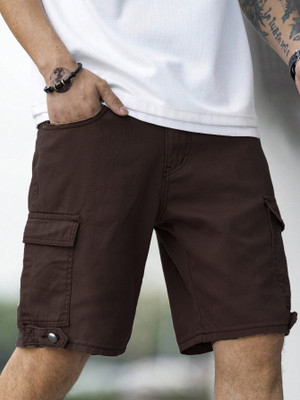 Rawlane Solid Men Brown Denim Shorts