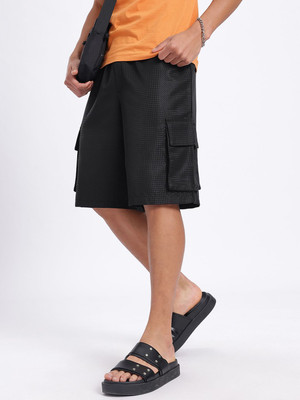 Glitchez Self Design Men Black Regular Shorts