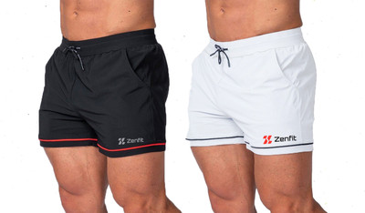 zenfit Solid Men Black, White Sports Shorts