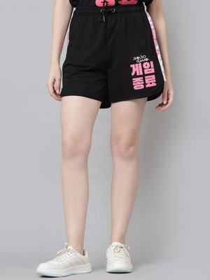 Free Authority Graphic Print Women Black Basic Shorts