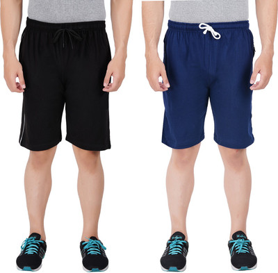 FEEL TRACK Solid Men Black, Blue Regular Shorts