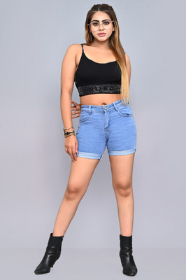 CONCEPT DENIM Solid Women Denim Light Blue Denim Shorts