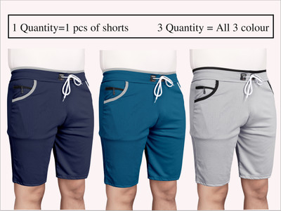 WeReKo Solid Men Silver Regular Shorts